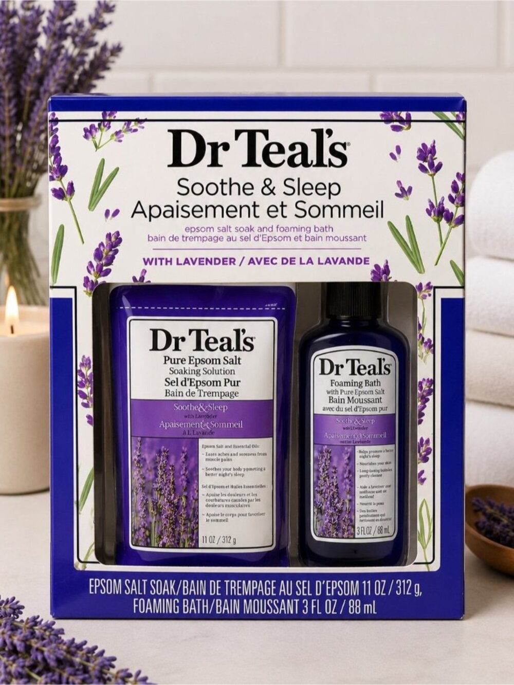 Dr Teal’s Soothe & Sleep Lavender Epsom Salt & Foaming Bath Gift Set